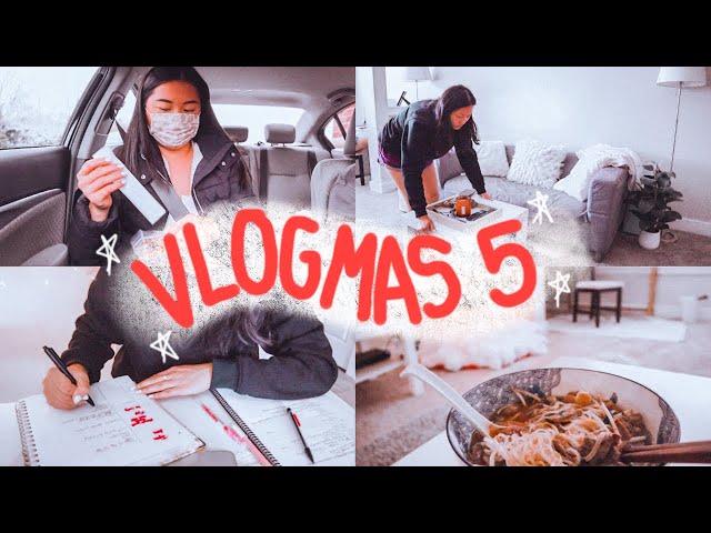 VLOGMAS DAY 5: covid testing, studying for finals, cleaning my apartment, making pho, + movie night!