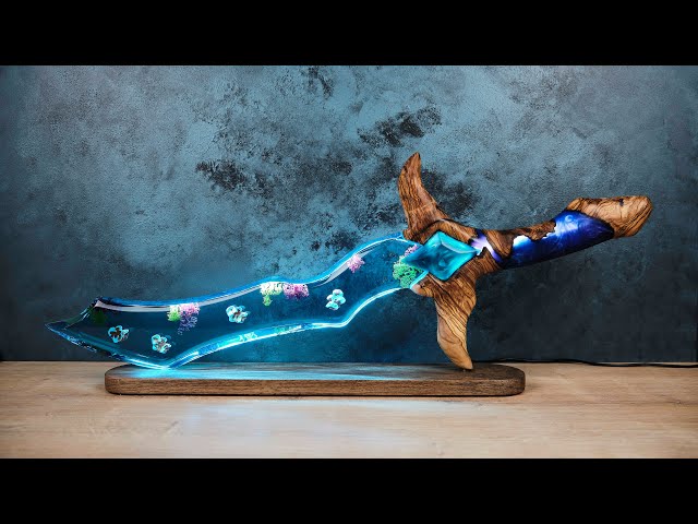 Epoxy Resin Lamp with Fantastic Sword Design with Swimming Fish | Epoxy Resin Art
