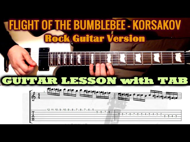 FLIGHT OF THE BUMBLEBEE Guitar Tutorial TAB Lesson Cover | How To Play | Rock Version