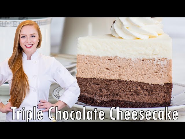 TRIPLE Chocolate Cheesecake - Layered Cheesecake Recipe!! With Dark, Milk & White Chocolate!
