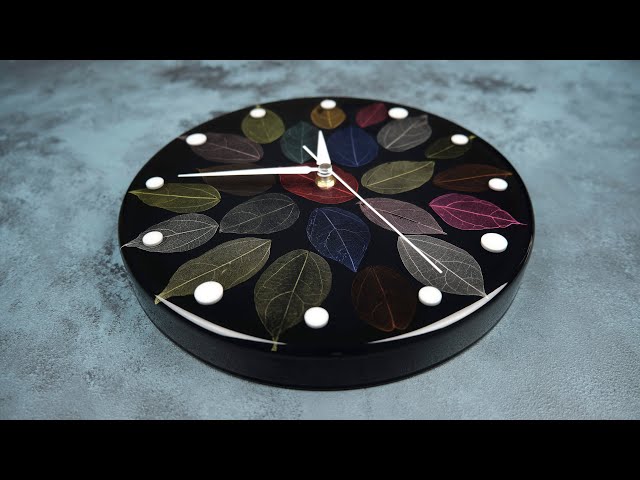 Epoxy Resin Clock with Skeleton Leaves | Resin Art