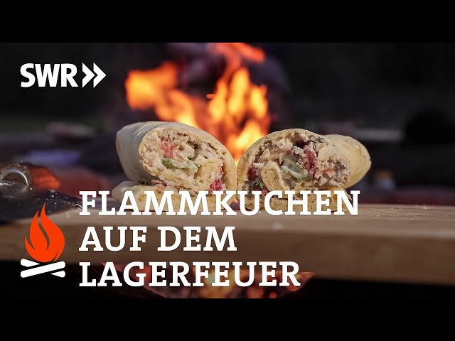 Campfire cooking: Rolled tarte flambée with homemade slaughtered pig