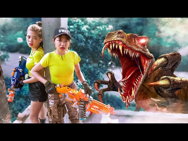 MS TRANBI Vs LILY FIGHT DINOSAURS NERF GUNS | Funny Battle With The Criminal Group TL Nerf War