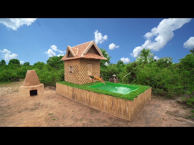 Build The Most Bamboo Beautiful Resort Villa House with Mini Swimming Pools