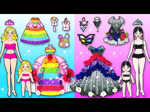 [🐾paper Diy🐾] Rainbow VS Black Mother & Daughter Dress Up Contest | Rapunzel Compilation 놀이 종이