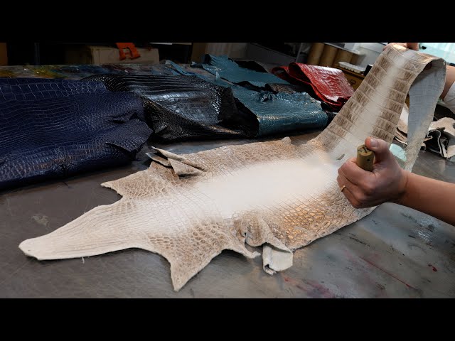 The process of making an Apple Watch watch strap from crocodile skin. Korean leather crafts