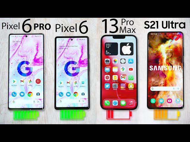 Google Pixel 6 Pro / Pixel 6 vs iPhone 13 Pro Max vs S21 Ultra - Battery Drain Test