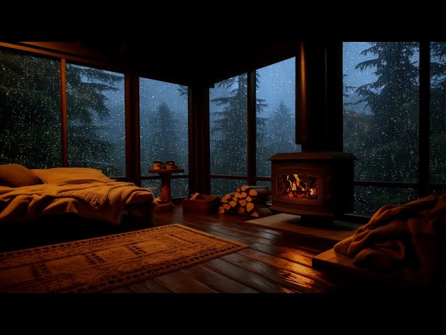 Rainy Evening Bliss - Cozy Cabin with Crackling Fire, Sleeping Cats and the Sound of Rainfall