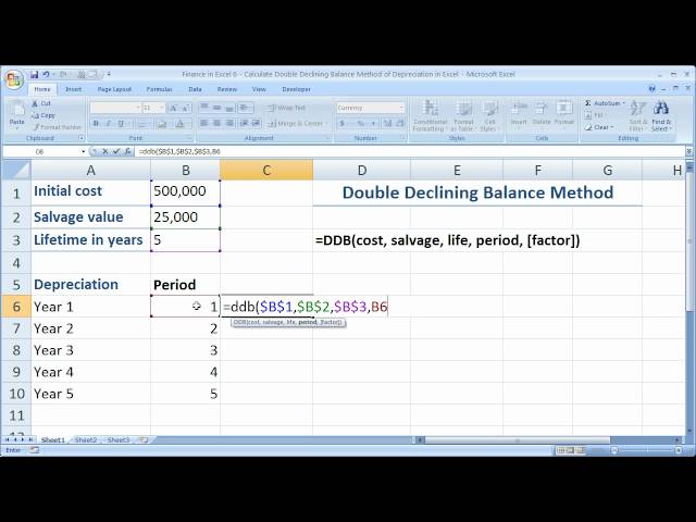 Finance in Excel 6 - Calculate Double Declining Balance Method of Depreciation in Excel