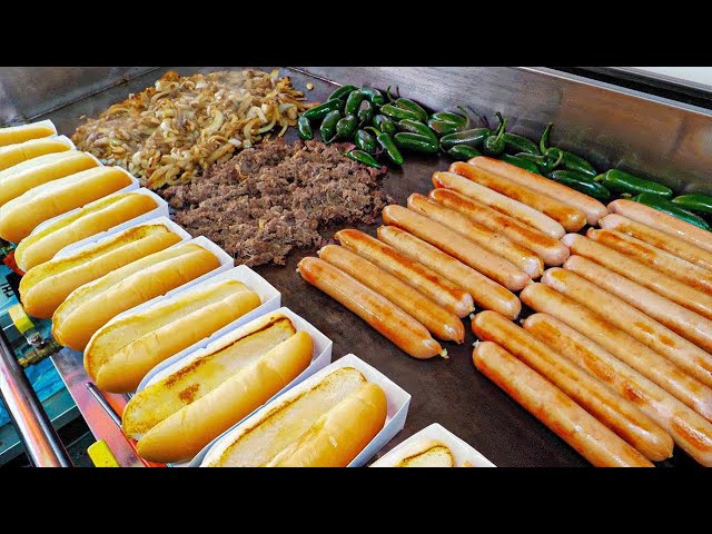 Korean food delight How to make Amazing American Hotdogs - Korean Street food / 건대맛집 핫도그 로스핫도그