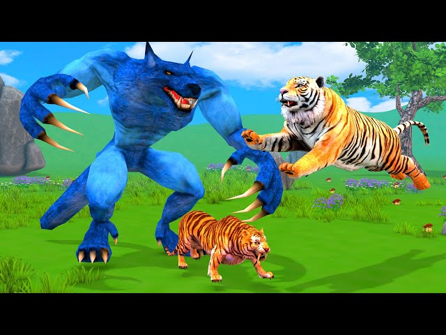 Giant Tiger Vs Zombie Wolf Attack Cow Cartoon, Baby Tiger Saved By Tiger vs Giant Zombie Wolf Fight