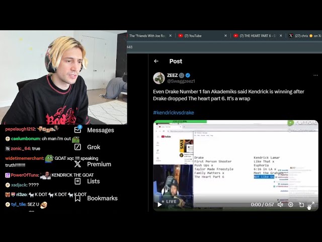 xQc reacts to "Drake's Number 1" Fan saying "Kendrick Lamar is Winning The Beef"