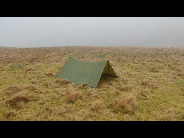 Tarp camping in a weather warning at Lints Tor. (Rab Sil Tarp 2)