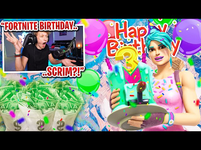 I got 100 FANS to scrim on Fortnite's 3RD BIRTHDAY for $100... (most STACKED endgame)
