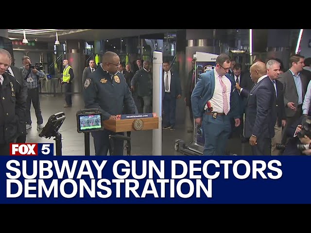 NYPD, Mayor Adams demonstrate the use of gun detectors in the subway