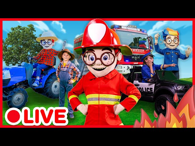 🔴 LIVE | LIVE : FIRETRUCKS, POLICE CARS AND TRACTORS 🚓🚒 Kids pretend play compilation