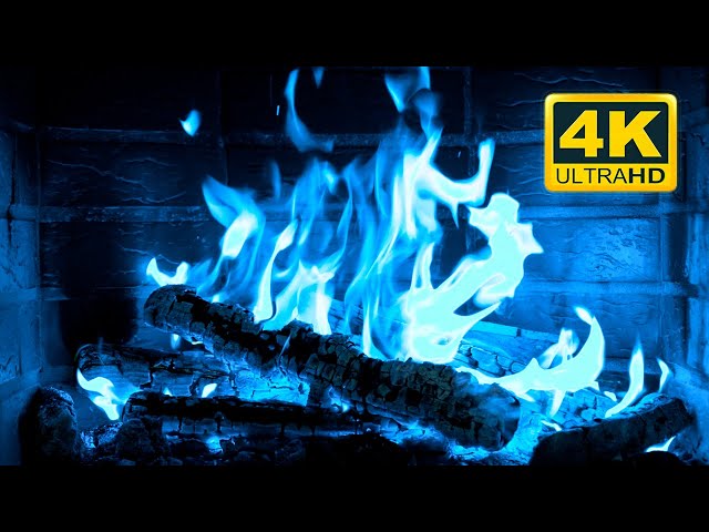 🔥 Magic Fireplace 4K! Beautiful Blue Fireplace Flames. Fireplace Burning with blue flames 4K 60FPS