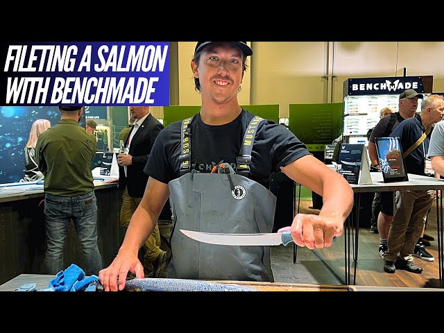 Dude Filets A Salmon With a Benchmade Knife LIVE at Shot Show 2024 #fishingknife #fishing #knife