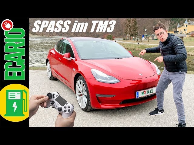 Spaß im Tesla Model 3 💚 Gaming ✔ Fahrspaß ✔ EasterEggs ✔ Teslatari ✔ PS4 Controller