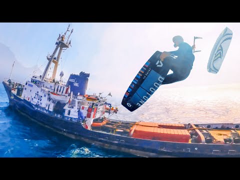 Kiteboarders Try To Jump Over MASSIVE Ship