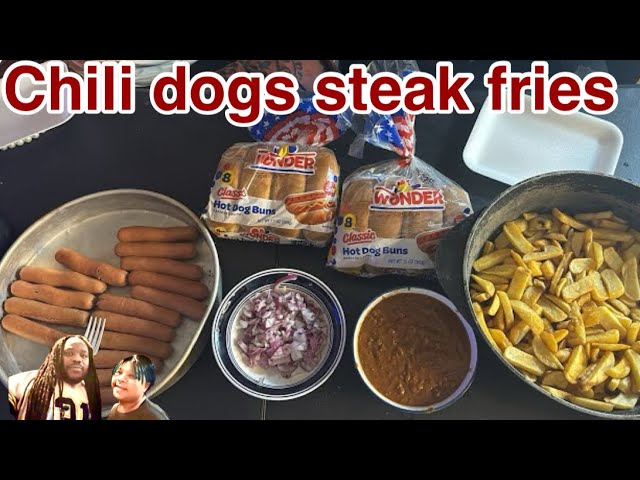 Monday night dinner chili dogs steak fries