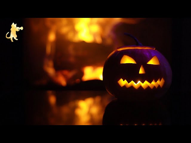 Spooky Halloween Fireplace 🎃 Burning Fireplace & Crackling Fire Sounds (No Music)