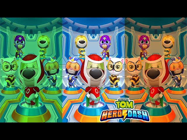 Talking Tom Hero Dash - Discover all the heroes - Three screens - ALL BOSSES - New Update - Gameplay
