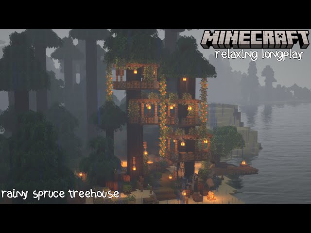 Minecraft Relaxing Longplay - Rainy Spruce Treehouse (No Commentary) 1.20
