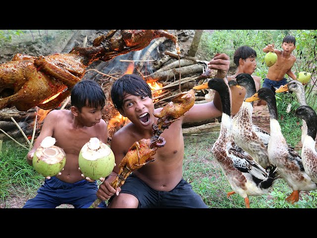 Ultimate Rainforest Adventure: Grilled Wild Ducks & Coconut Feast | Survival Cooking by Kmeng PreyTV