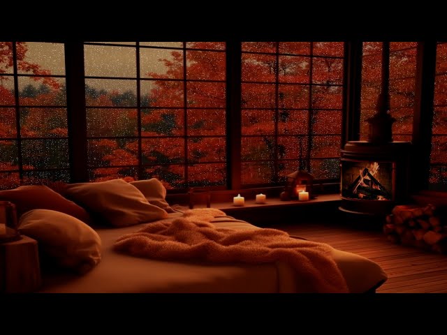 Autumn Hut at Night: Thunderstorm, Rain, and Crackling Fire for Relaxation and Sleep - Nature Sounds