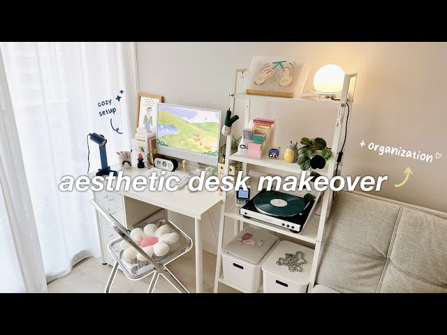 EXTREME DESK MAKEOVER + ORGANIZATION | Pinterest inspired, IKEA haul, aesthetic desk setup 🌷✨