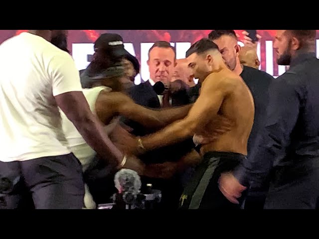KSI PUSHES Tommy Fury at FACE OFF! Nearly causes brawl on stage at press conference!