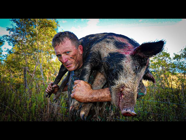 TRAPPING 4 Massive Boars in 1 HOME-MADE trap!!! {Catch Clean Cook} Bar B Q Bacon Wrapped