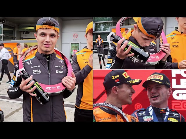 Lando Norris tries to wear his trophy | Podium Behind the scenes #ChineseGP