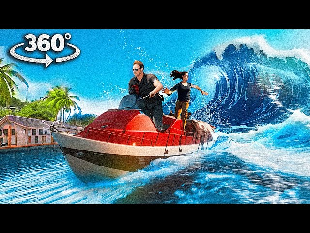 360 TSUNAMI AFTER ASTEROID FALL 2 - Boat Roller Coaster with Girlfriend VR 360 Video