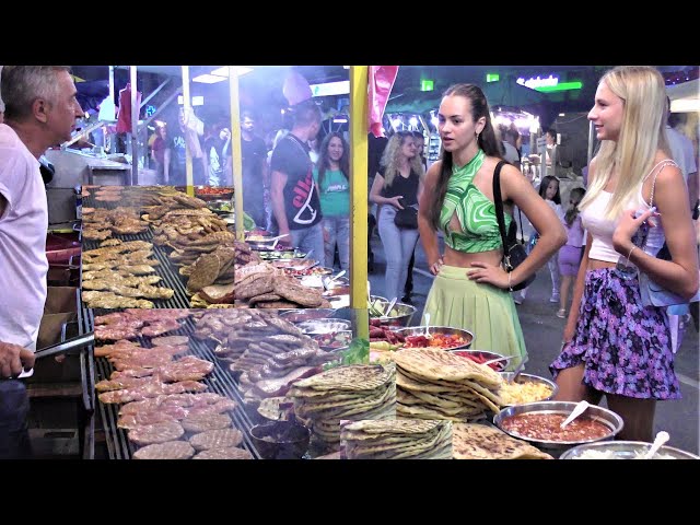 Street Food in Serbia. Burgers and Grilled Meat Paradise. 'Rostiljijada' Grill Festival, Leskovac