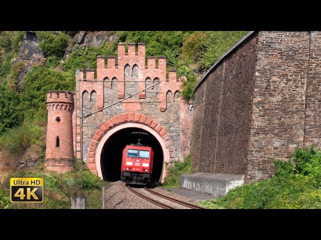 Rhine Valley - rail traffic - Historic rail tunnels, jumping railroad crossings, scenic towns [4K]