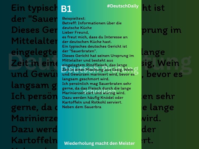 B1 Deutsch Prüfung schreiben Informationen über die deutsche Küche