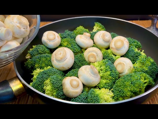 Recipe for broccoli with mushrooms in a pan. Yummy! A great addition to any dish!