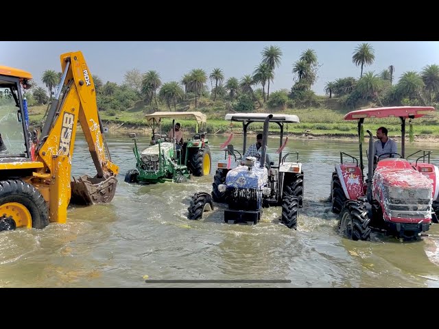 Washing My Tractors in River new jcb 3DX | Mahindra Arjun NOVO 605 | John Deere | New Holland 3630