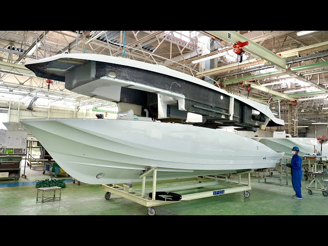 Process of building a ship. Incredible scale! Japan's largest pleasure boat manufacturing facility.