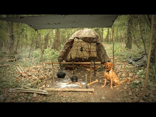 3 Day Camp in the Woods - Bushcraft Shelter, Dog, Wool Blanket (STORM FORCE WINDS)
