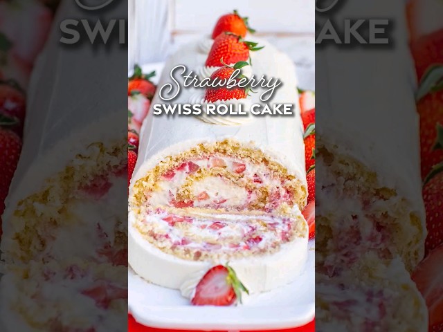 The Best Strawberry Swiss Roll Cake! #shorts