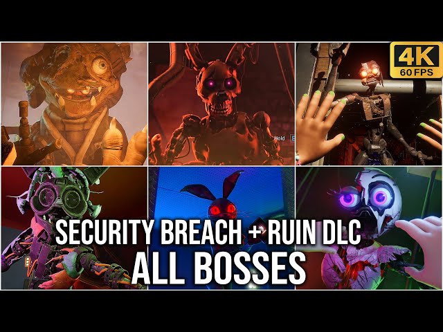 FNAF Security Breach + Ruin DLC All Bosses (No Damage) 4K60fps