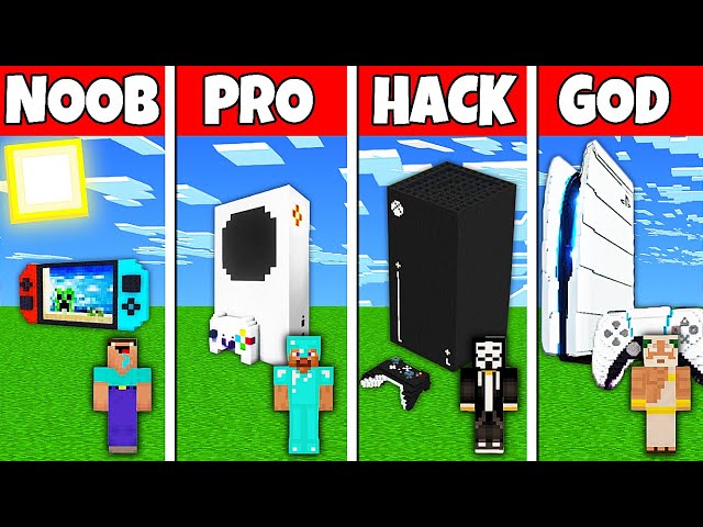 Minecraft Battle: NOOB vs PRO vs HACKER vs GOD! GAME CONSOLE BASE HOUSE BUILD CHALLENGE in Minecraft