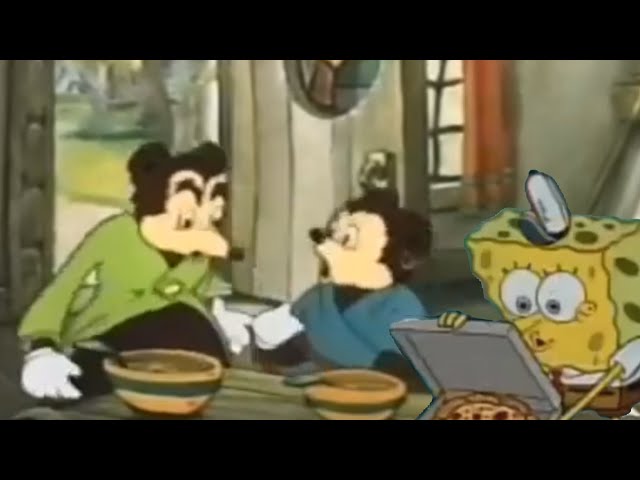 Spongebob stealing a pizza