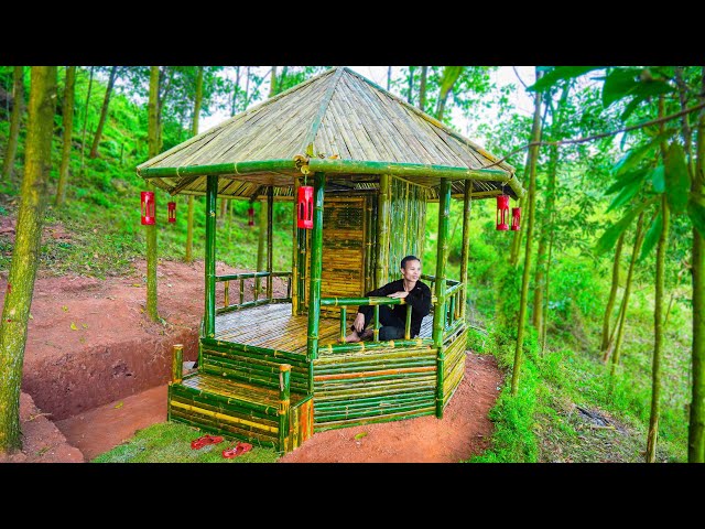 Build Bamboo House In The Forest To Survive During Heavy Rain - Full Video