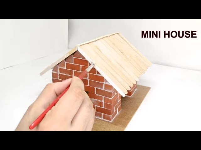 Bricklaying Mini House | How to Build a Brick Wall and Wood Roof | Mini World Building