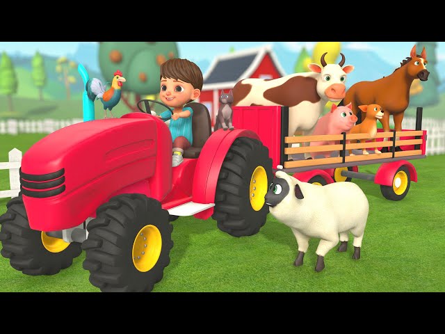 Learn Animals Names & Sounds | Baby Farm Animals Transportation Tractor | Children Nursery Rhymes