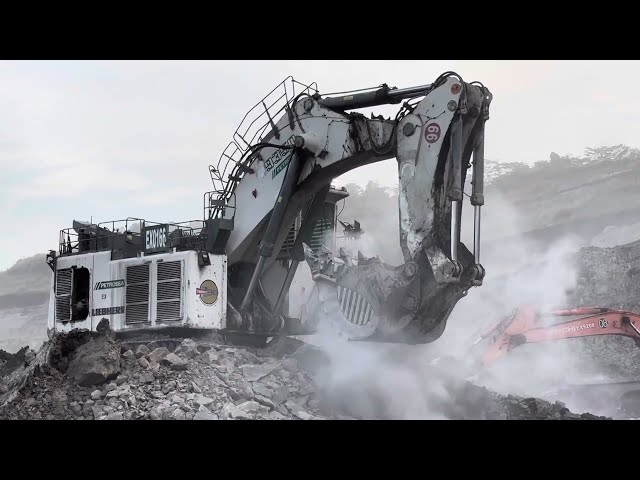 Wow Until Smoke Comes Out | Liebherr 9350 Excavator Scrape hard Material ~ MiningMovies